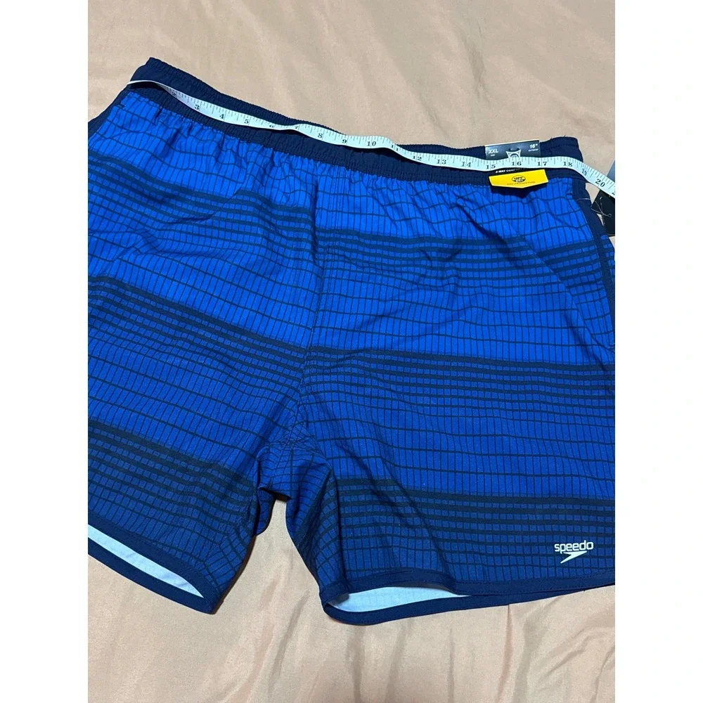 Speedo Men's Blue Grid Print Swim Trunks 16